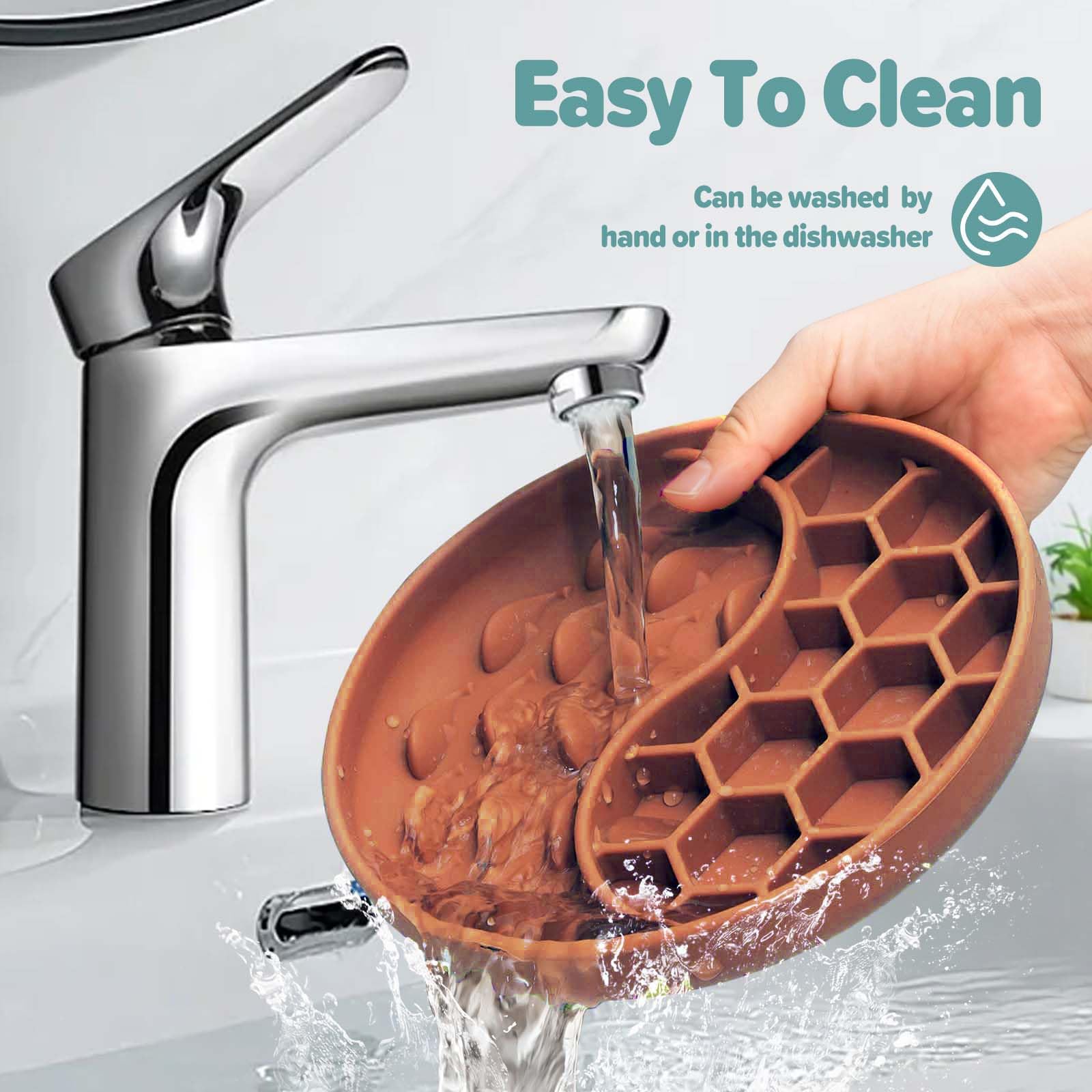 ZOURYNUA brown bowl on feeding mat demonstrates stable, spill-free dining