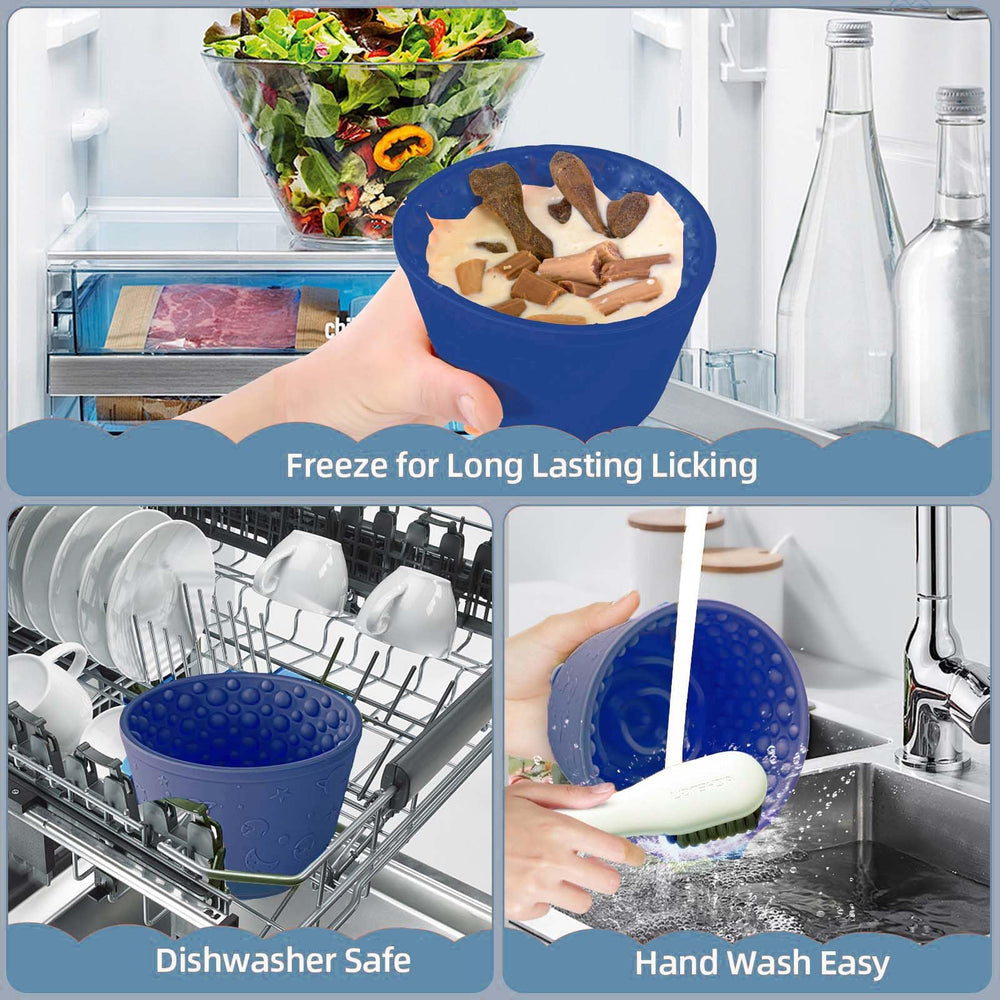 ZOURYNUA dog slow feeder bowl shows treat-lick routine for calming meals