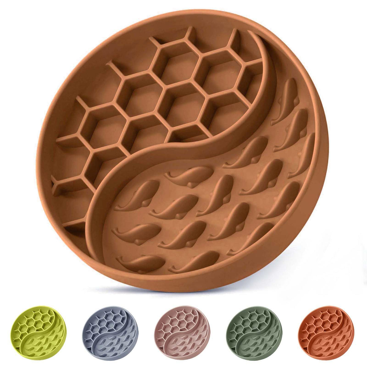 ZOURYNUA slow feeder bowl brown close-up highlighting silicone texture for extended eating