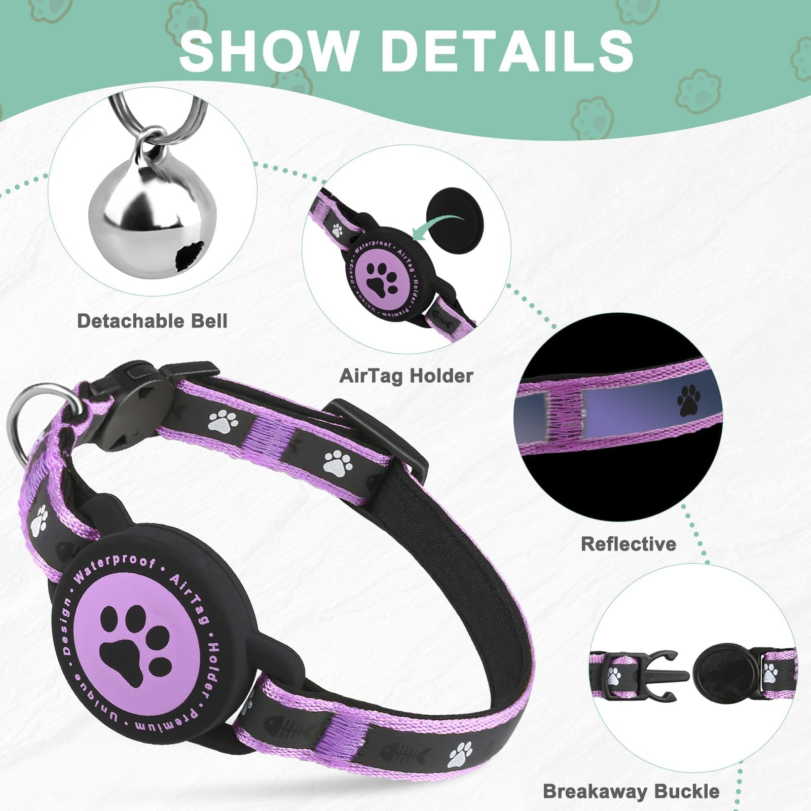 ZOWPET Airtag Cat Collar bell-detached design helps locate your cat indoors.