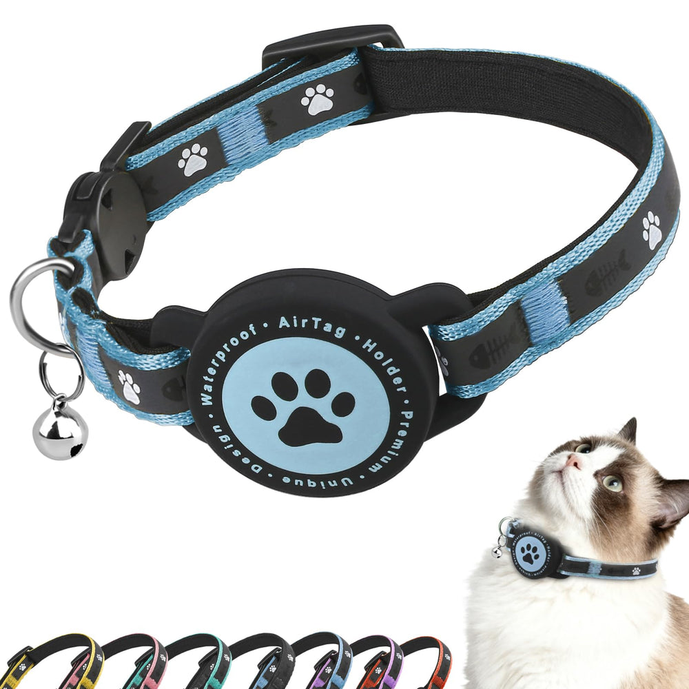 ZOWPET Airtag cat collar blue XS breakaway close-up of safety buckle