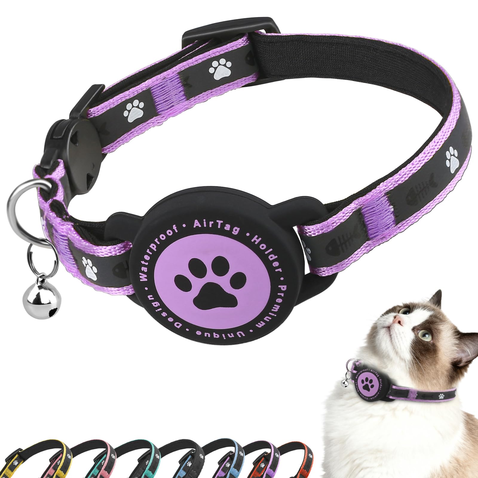 ZOWPET Airtag Cat Collar left view demonstrates secure AirTag integration for reliable tracking.