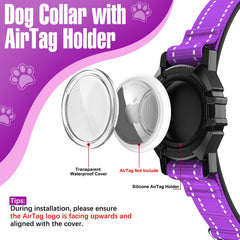 ZOWPET AirTag dog collar purple XL reflective-strip close-up for safer night walks.