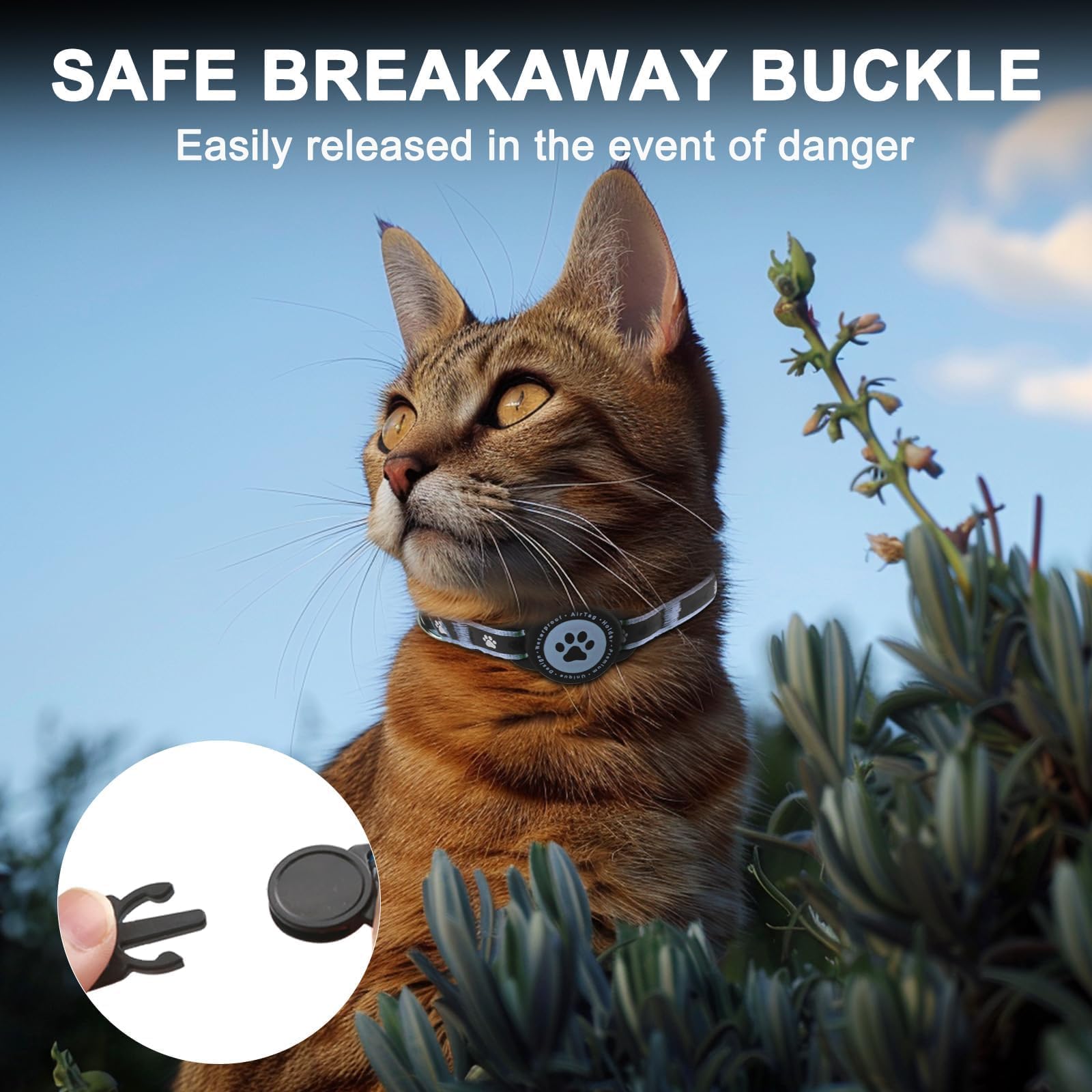 ZOWPET cat collar blue XS reflective strip for night visibility