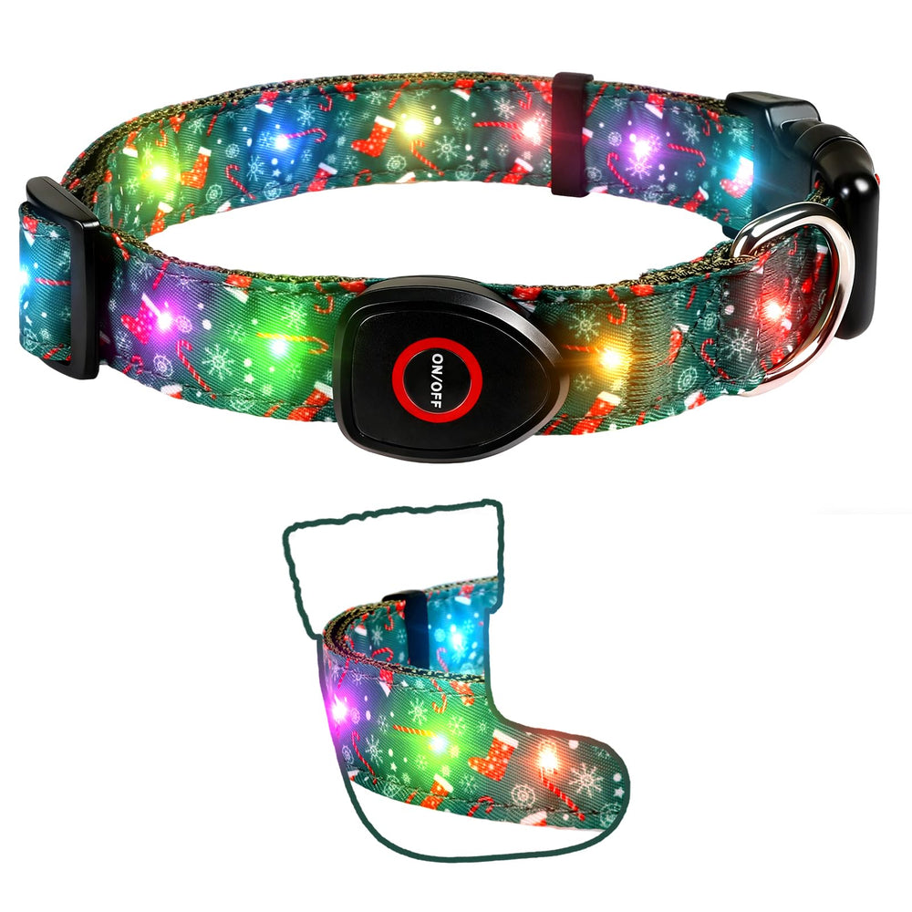 ZOWPET Christmas pattern dog collar for festive visibility during walks.