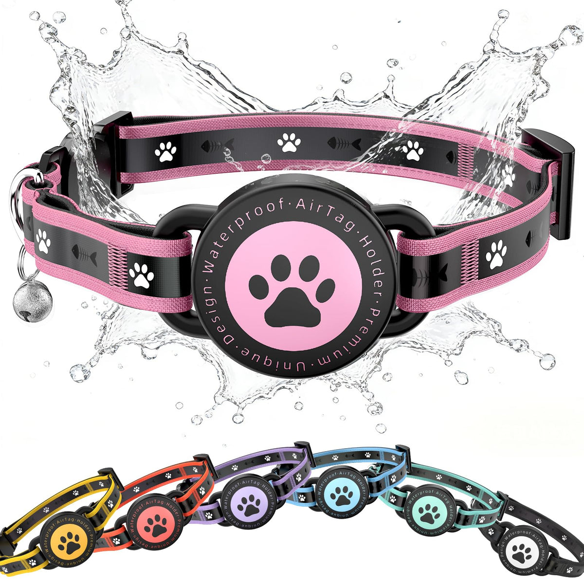 Collar ZOWPET para gato con AirTag integrado, ajuste preciso y localización segura.