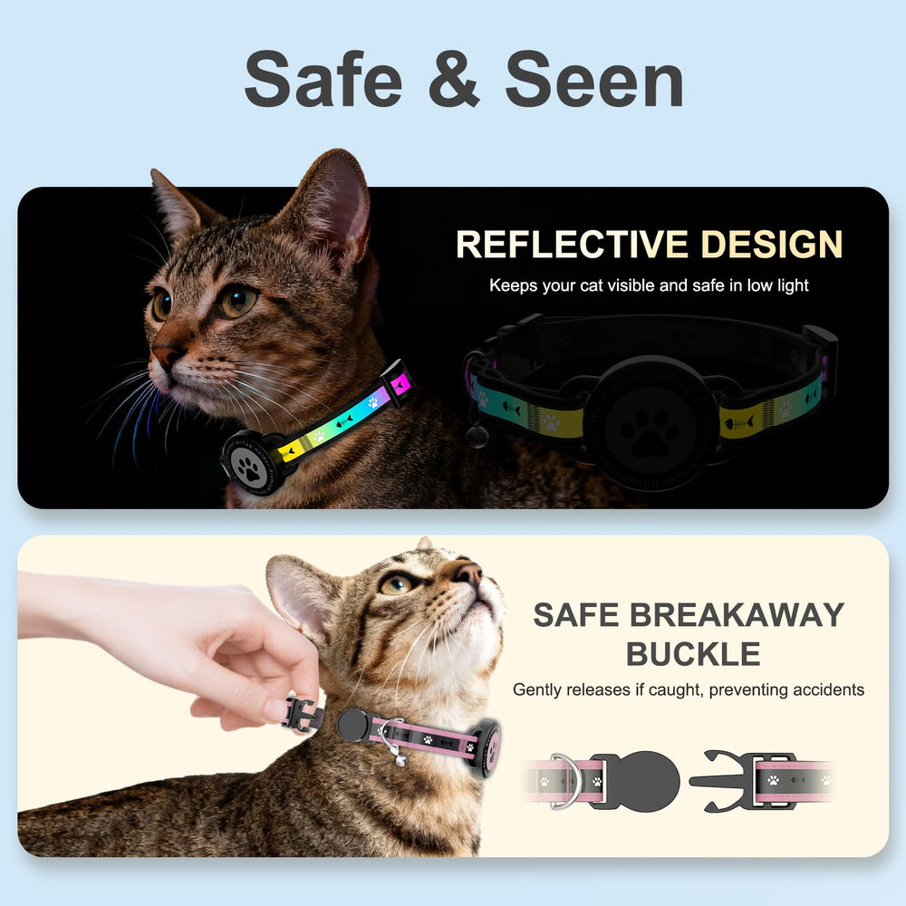 Collar ZOWPET reflectivo con rayas nocturnas para localizar al gato rápidamente.