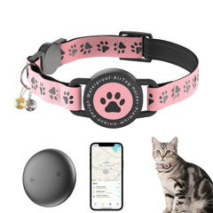 ZOWPET GPS cat collar pink with airtag holder showing waterproof protection for pets.