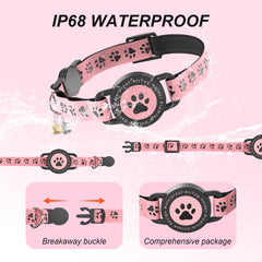 ZOWPET GPS cat collar pink elastic airtag case keeps AirTag secure while worn.