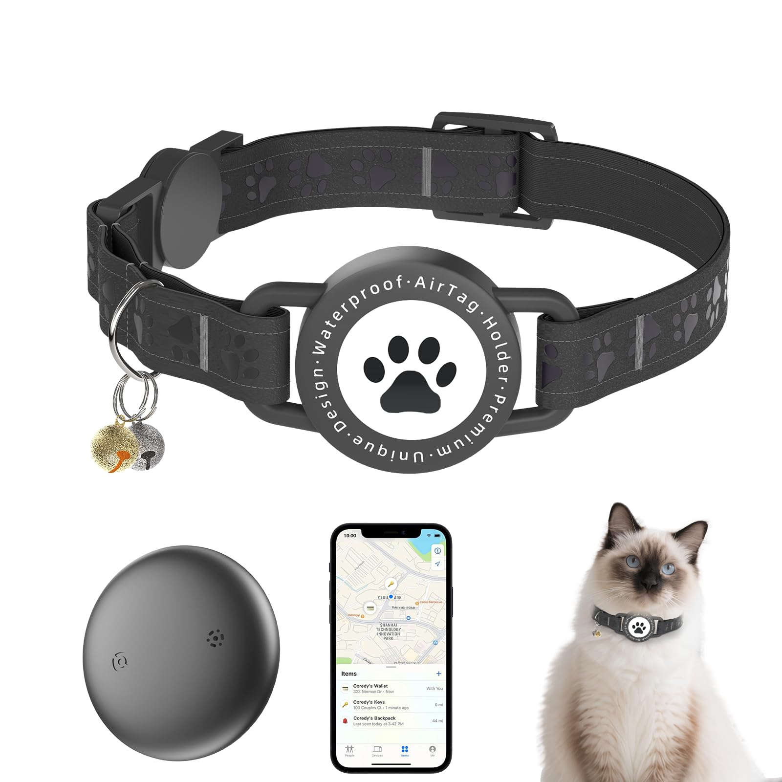 ZOWPET GPS cat-tracker collar with Airtag holder for precise pet location