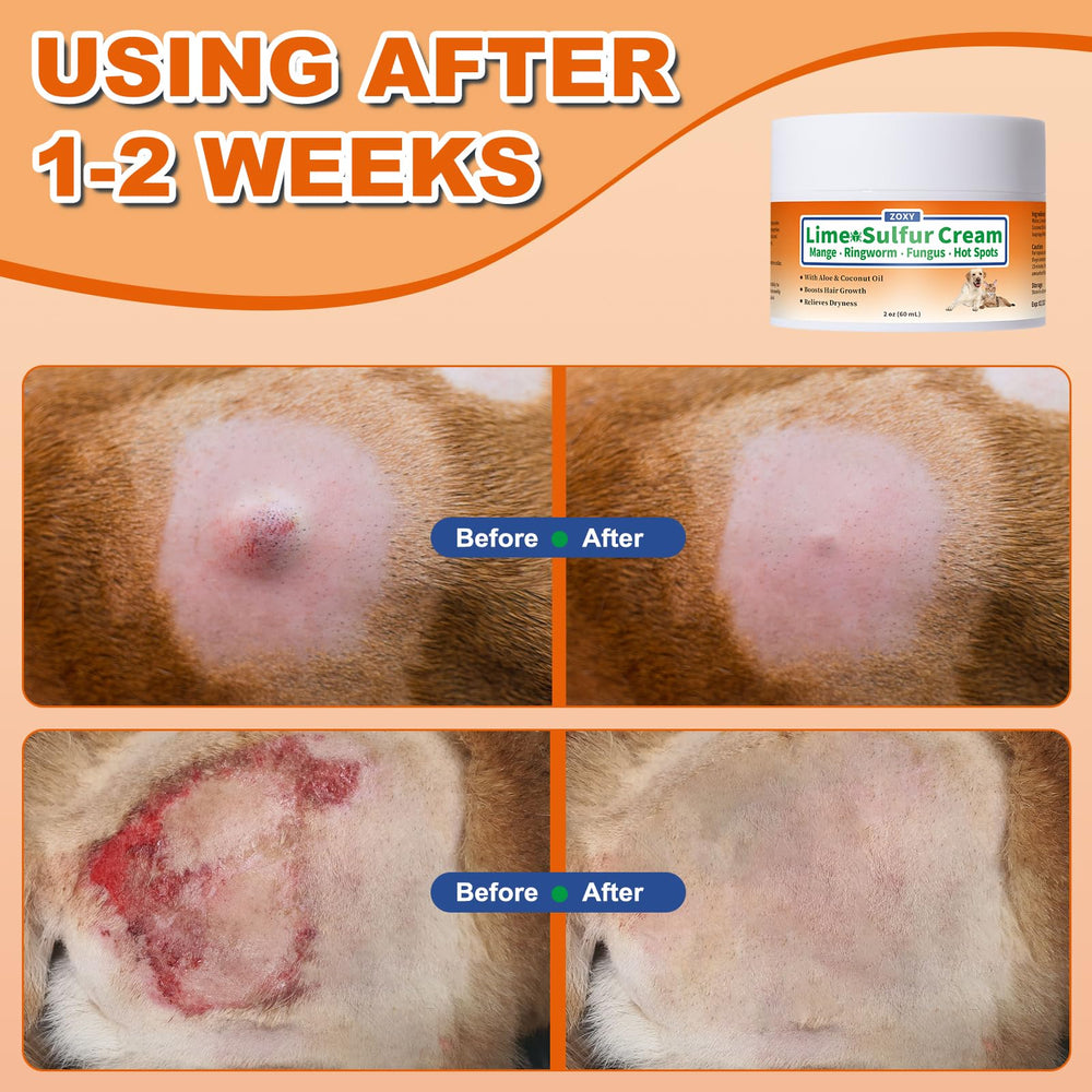 ZOXY Lime Sulfur Cream dog-paw-closeup shows topical treatment on irritated skin.