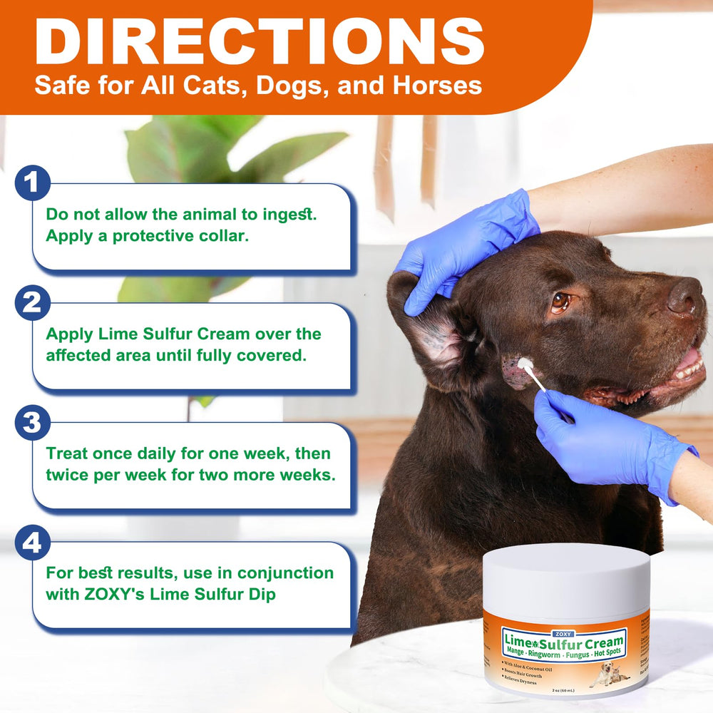 ZOXY Lime Sulfur Cream packaging-ready scene emphasizes convenient at-home skin care.