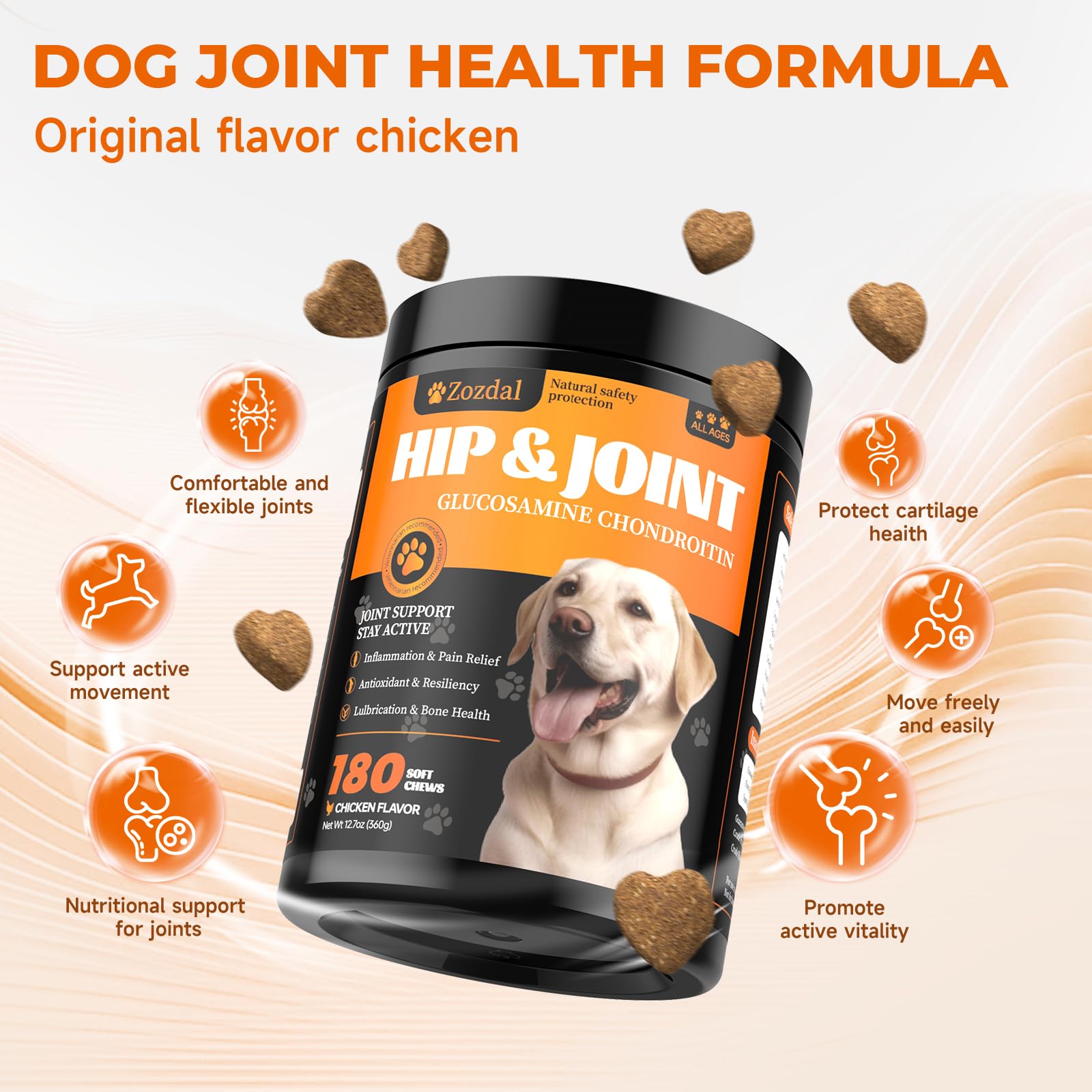 Zozdal Joint Supplement for Dogs chews showcase tasty chicken flavor for easy dosing.
