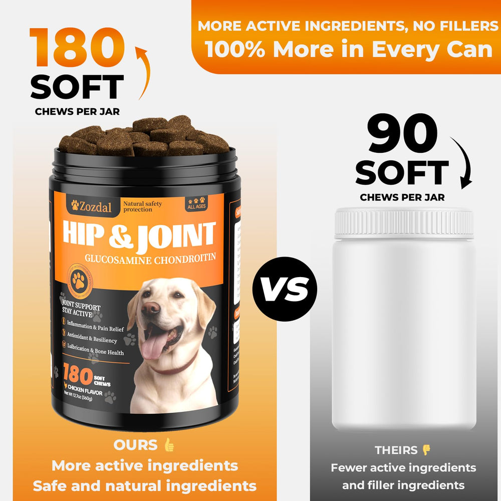 Zozdal Joint Supplement for Dogs chicken flavor chews help with daily routine.