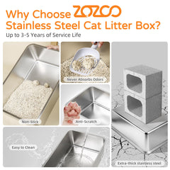 ZOZOO close-up of durable stainless steel showing scratch-resistance and easy cleaning