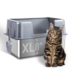 ZOZOO stainless steel cat litter box with lid, top view shows roomy interior for large cats