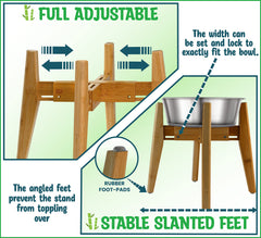 ZPirates dog bowl stand adjustable width accommodates various bowls.