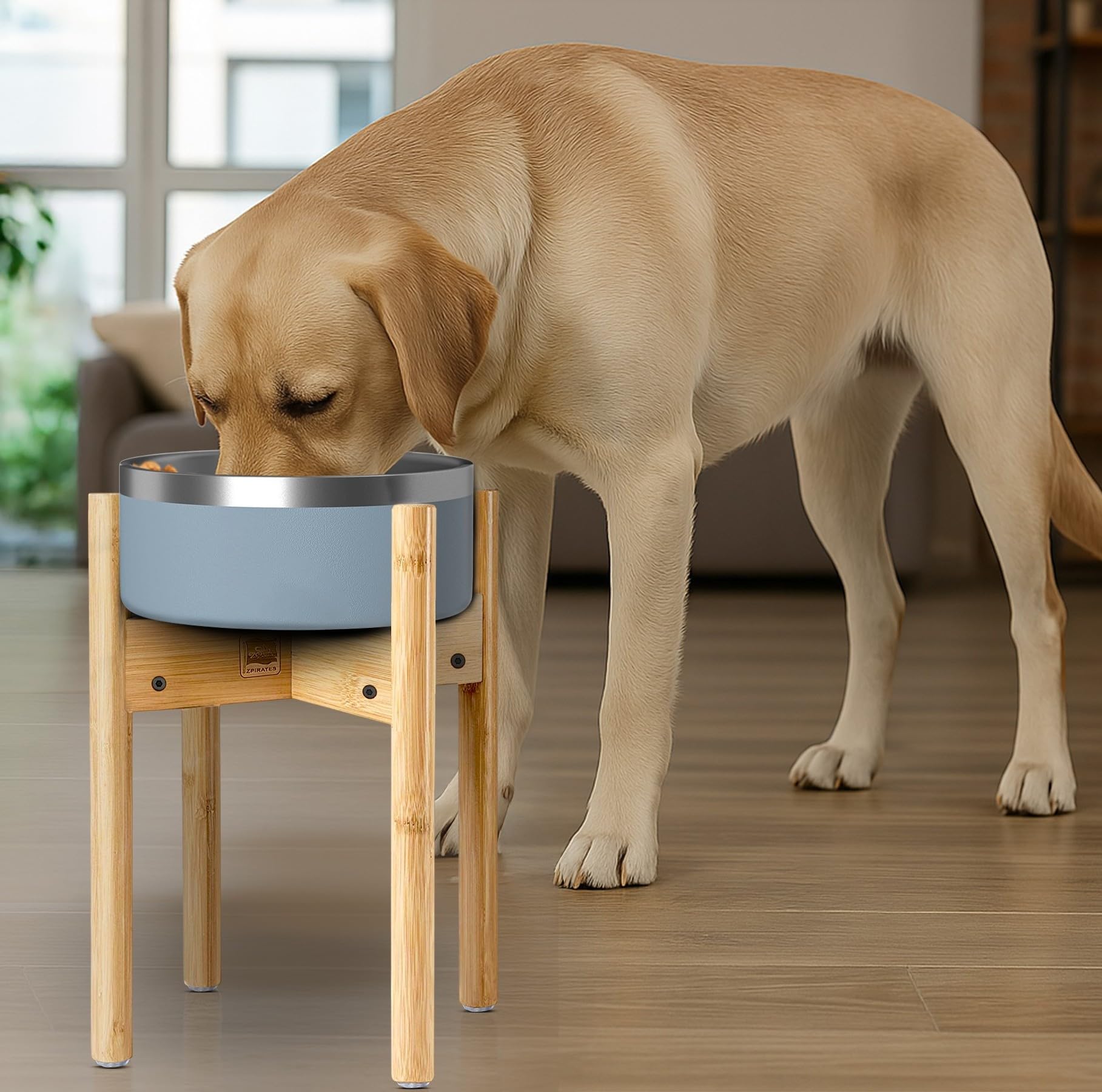 ZPirates bamboo stand fits large ceramic, stainless steel, and plastic bowls.
