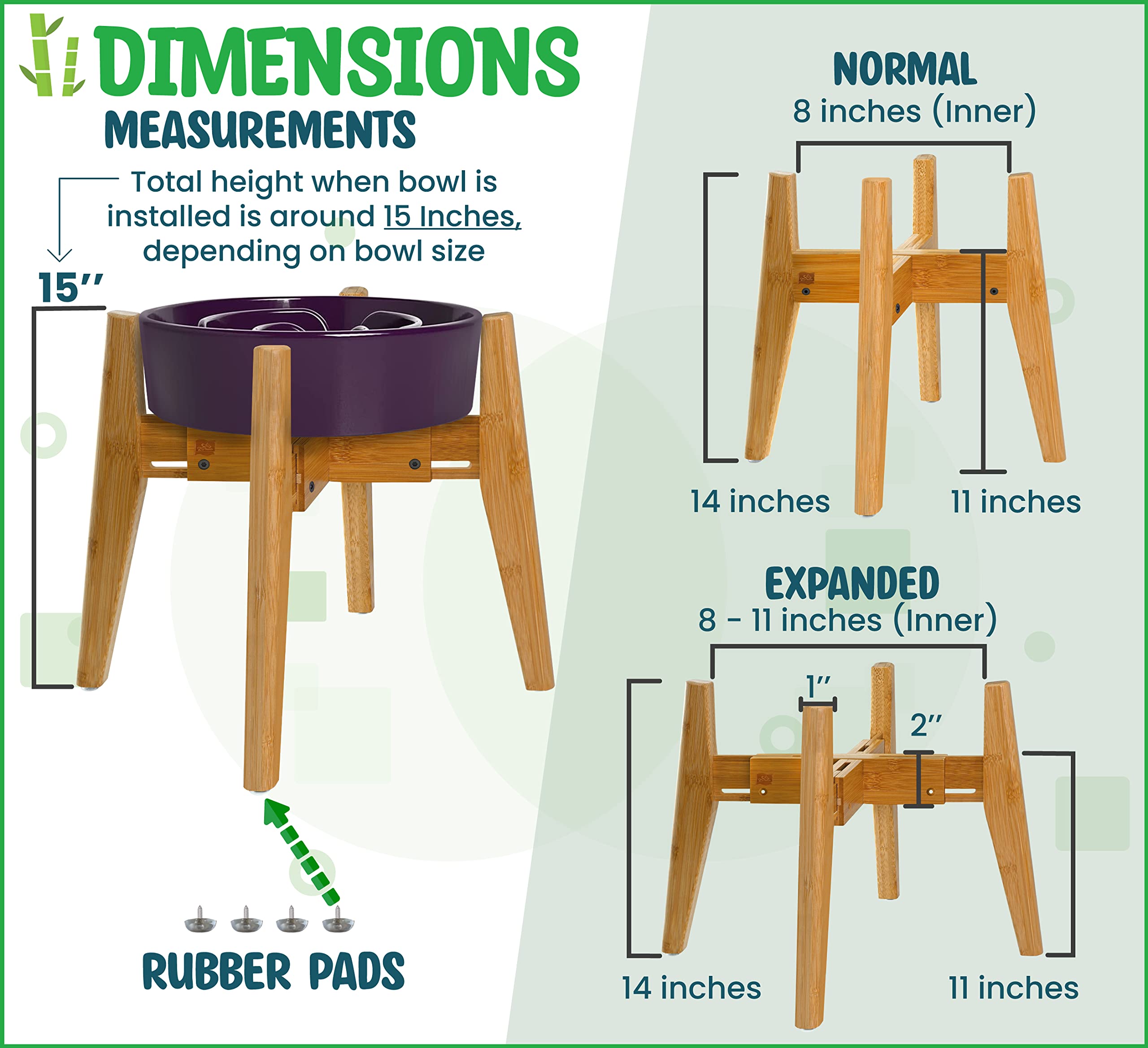 ZPirates dog bowl stand side view shows stable, anti-slip feet.