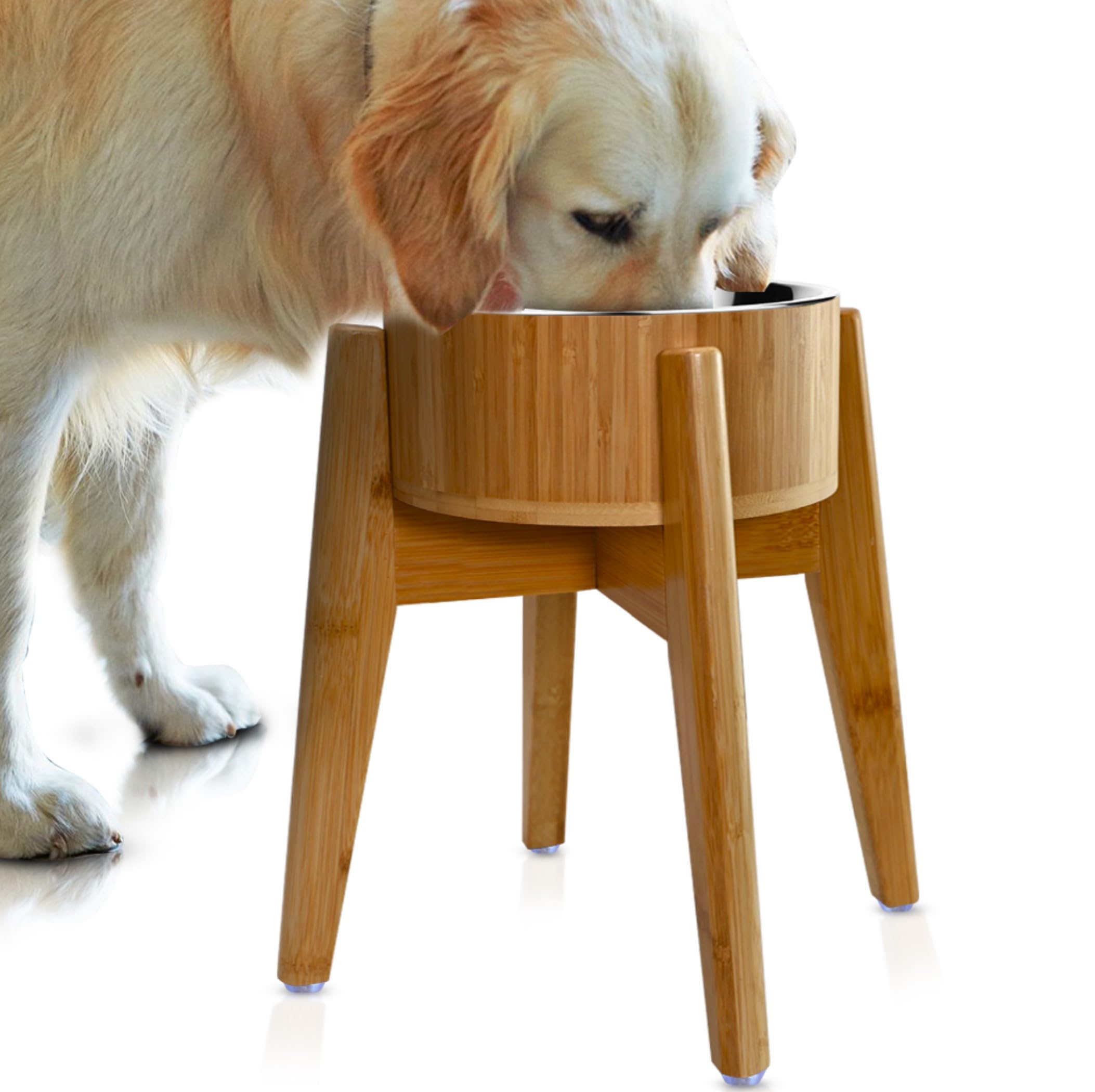 ZPirates elevated dog bowl stand 15-inch with bamboo base for large breeds and comfort