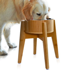 ZPirates elevated dog bowl stand 15-inch with bamboo base for large breeds and comfort