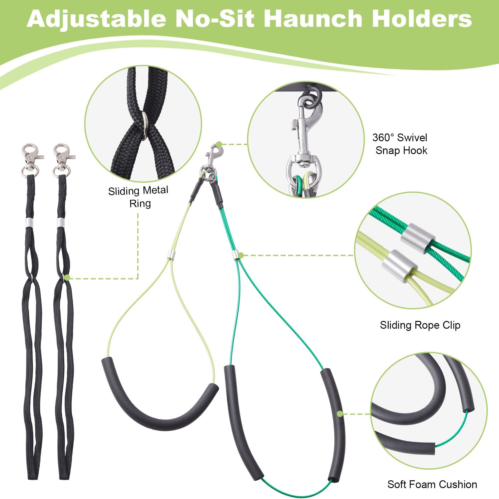 ZPVP arm haunch holders provide secure positioning during grooming sessions.