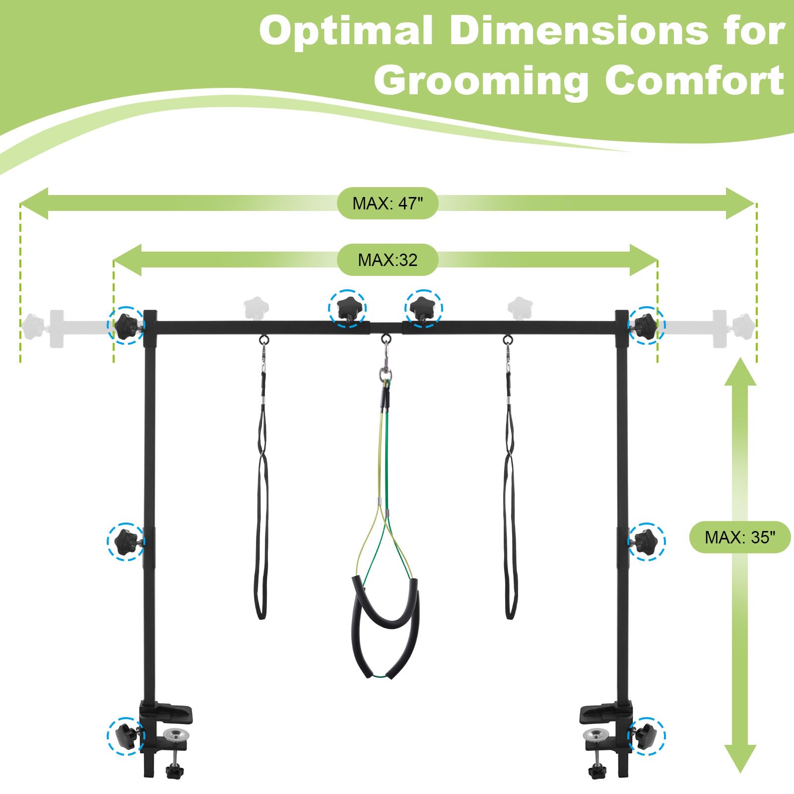 ZPVP metal rings and harness offer adjustable control for safe handling.
