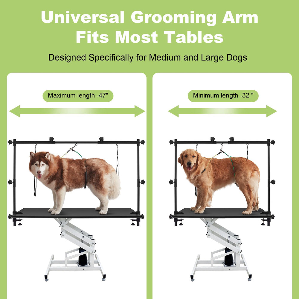ZPVP dog grooming arm width adjustment enables fit for medium to large dogs.