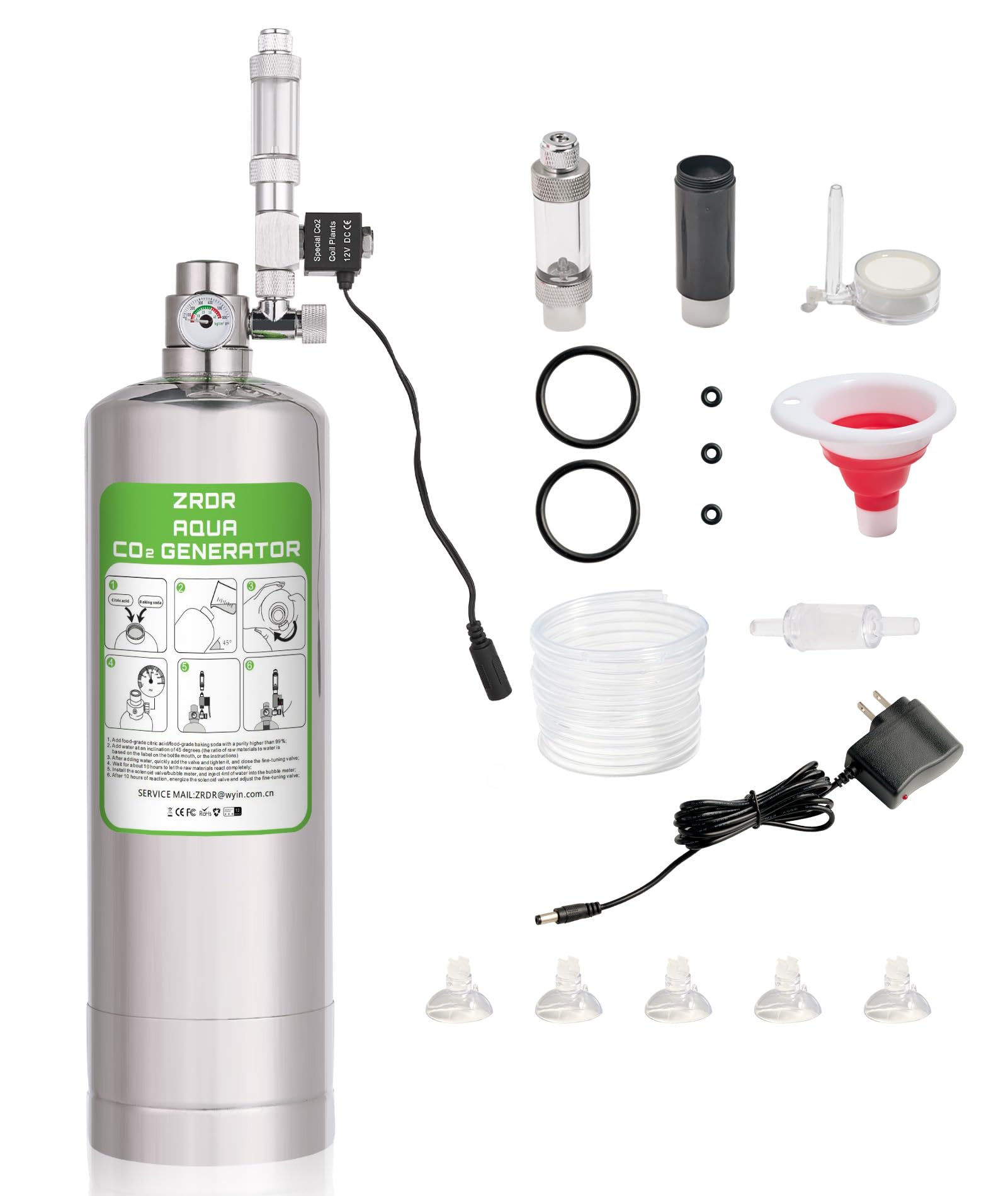ZRDR 2L CO2 generator system with pressure gauge for stable aquarium CO2