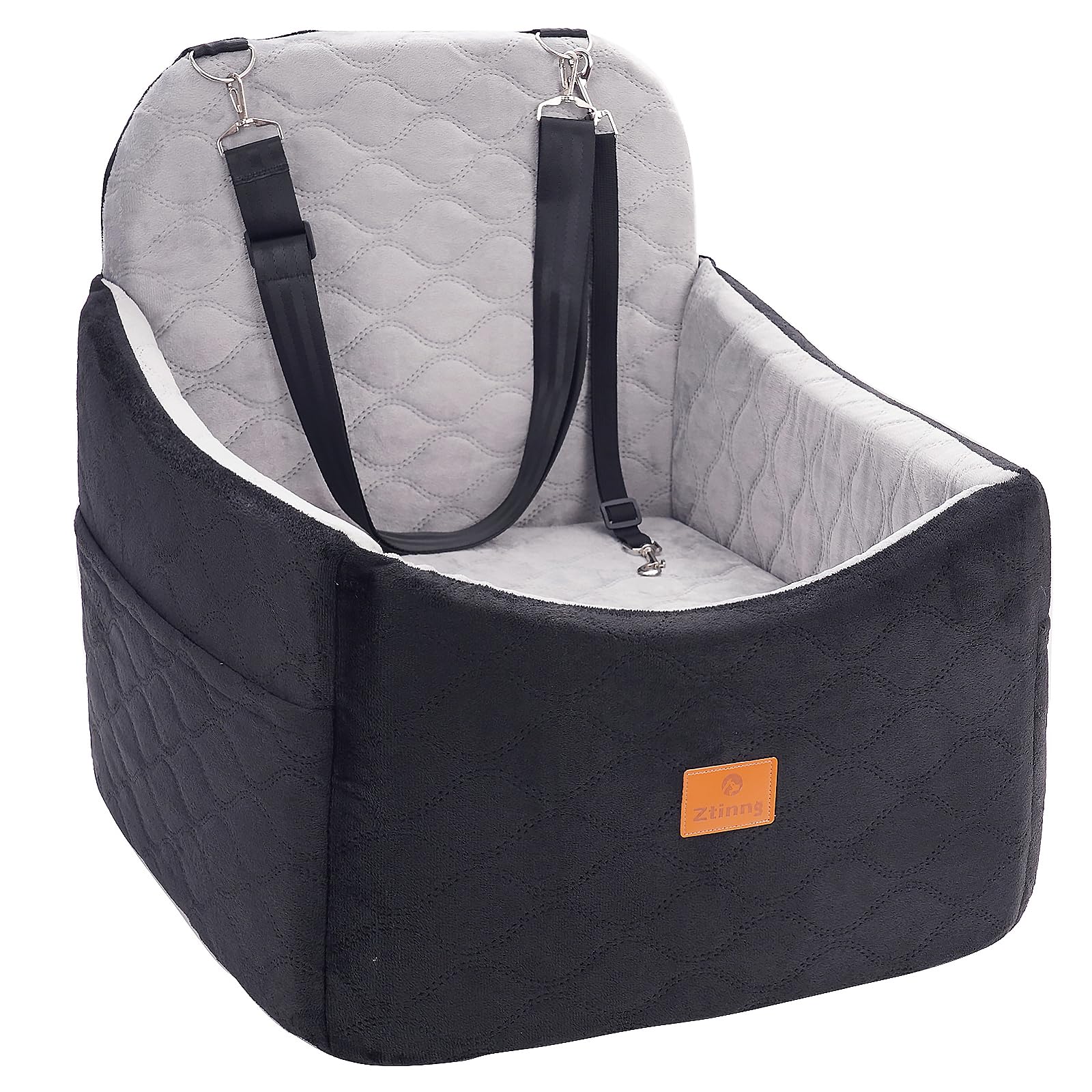 Ztinng dog car seat front view shows roomy footprint for small to medium pets