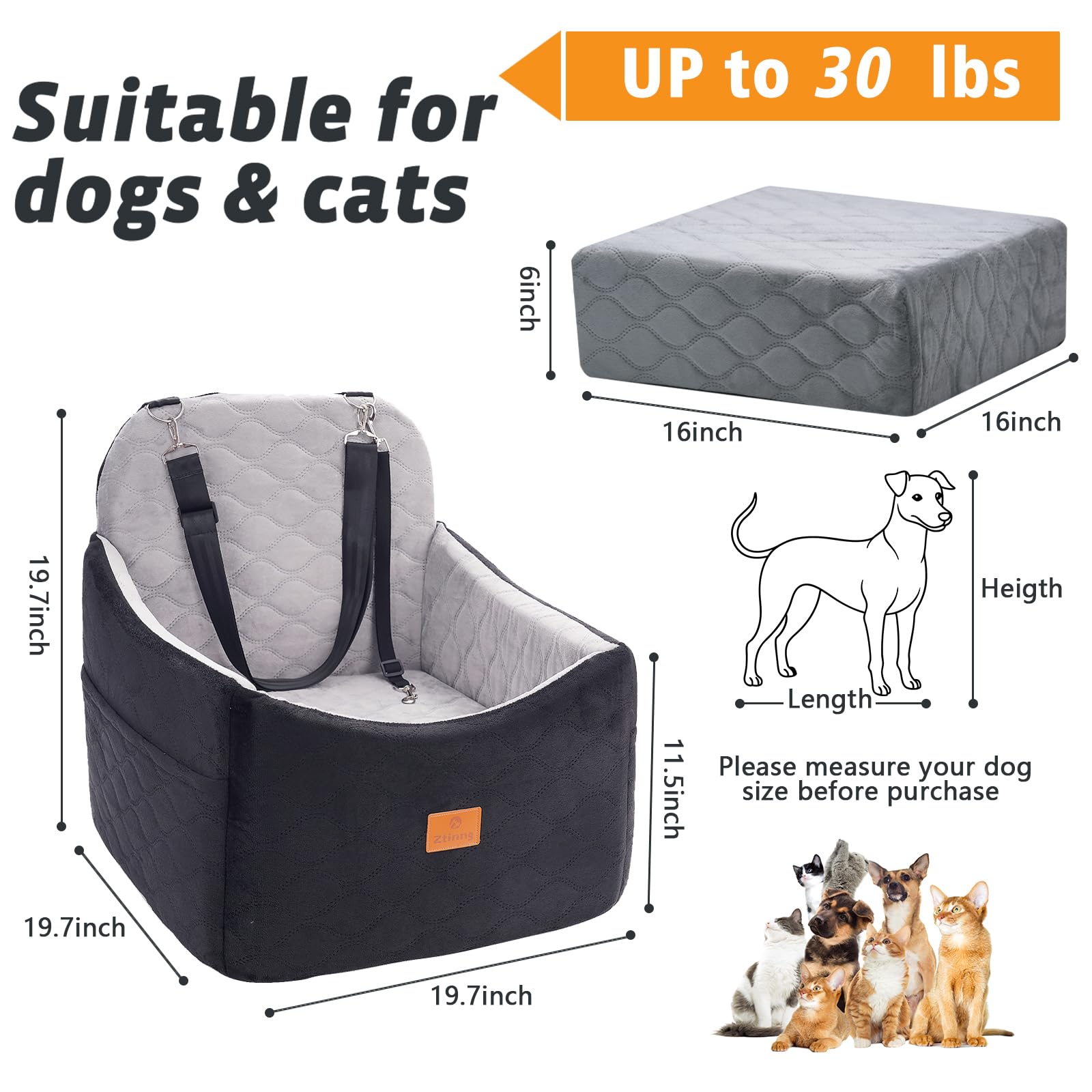 Ztinng dog car seat memory foam image demonstrates plush support on long trips