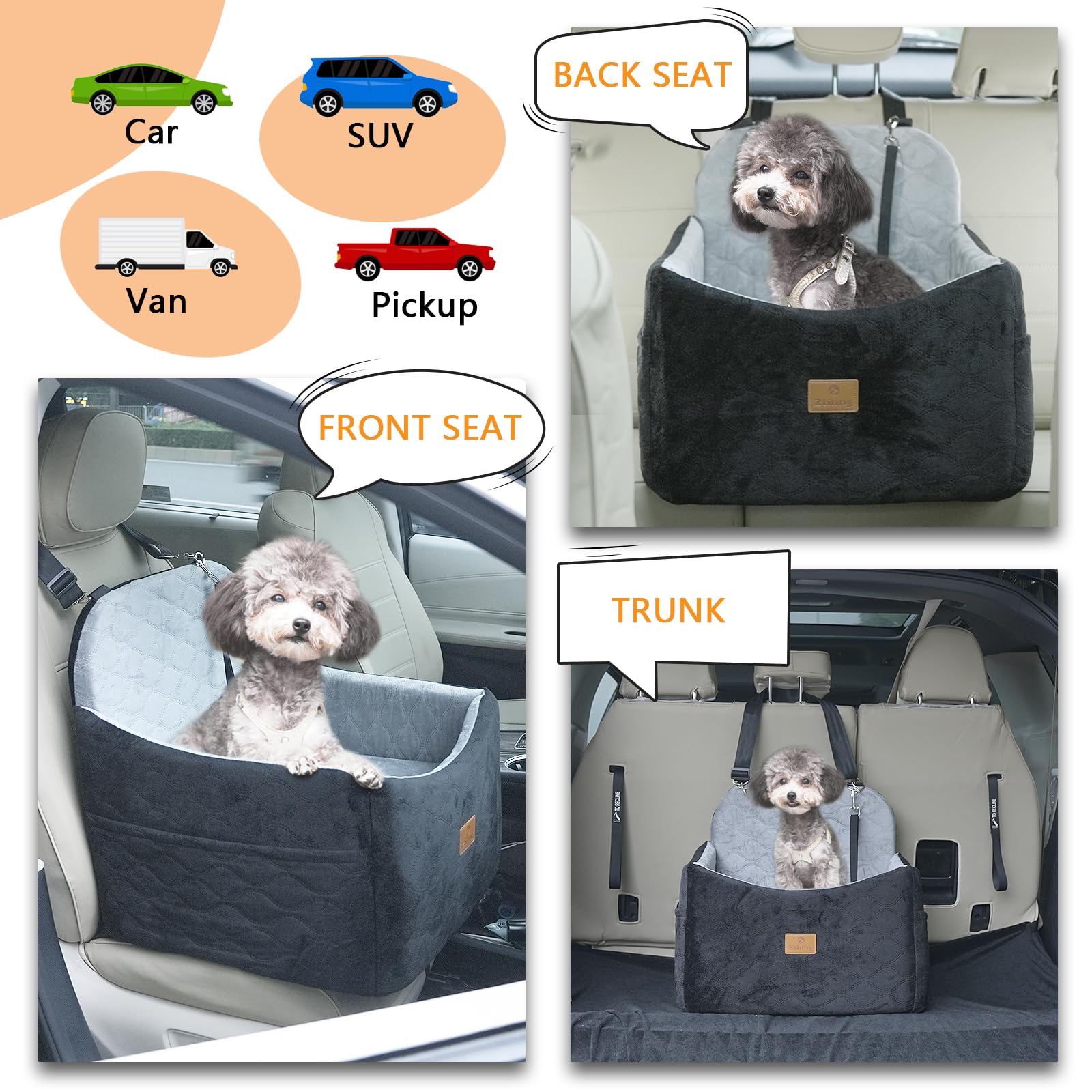 Ztinng dog car seat storage pockets image highlights convenient gear organization