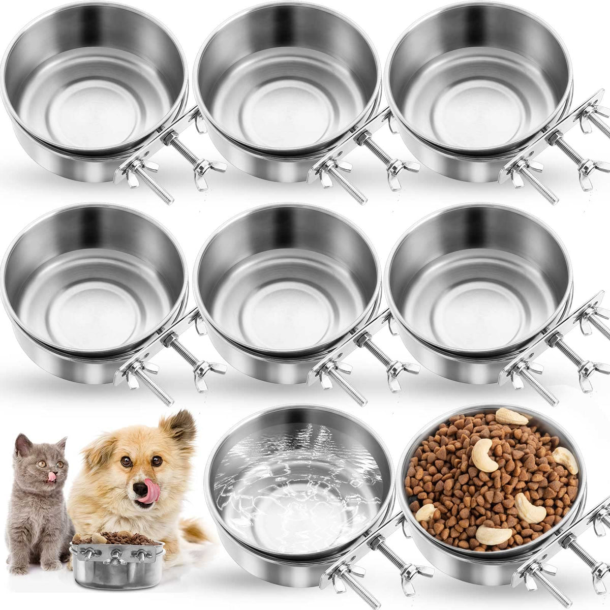 Zubebe eight-piece hanging kennel bowls with clamps provide secure feeding in crates.