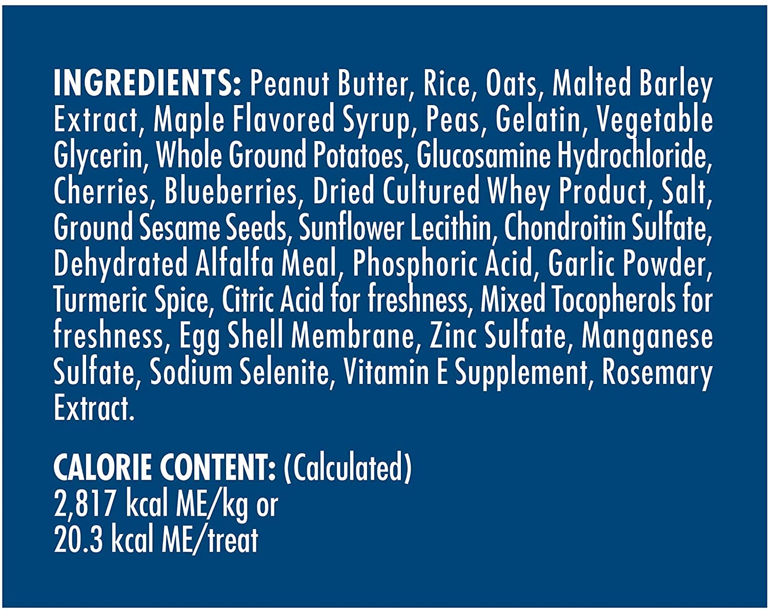 Zuke's Hip Action nutrition panel emphasizes glucosamine and chondroitin for joints.