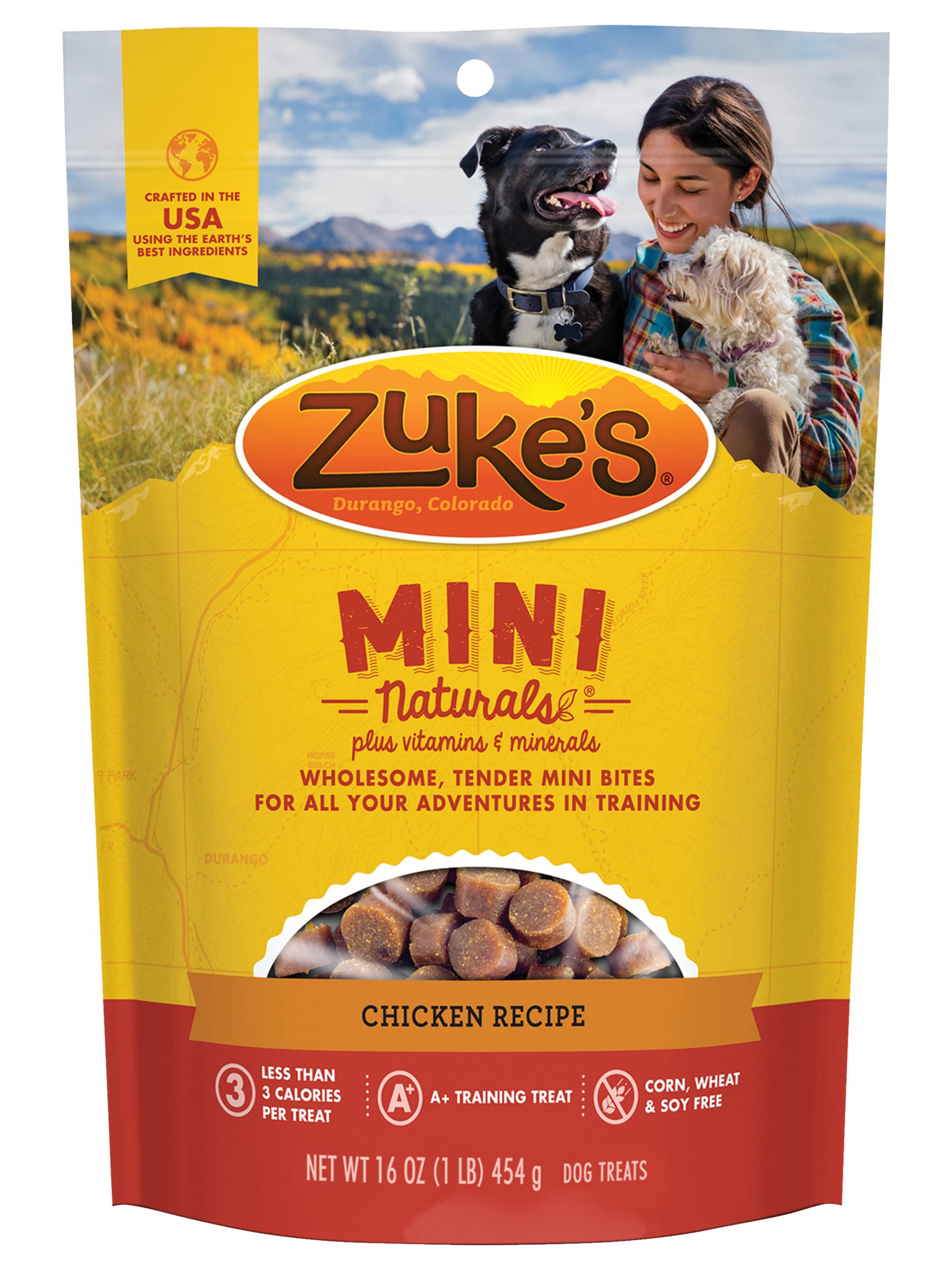 Zuke's Mini Naturals chicken-first-ingredient highlights real chicken as primary flavor.