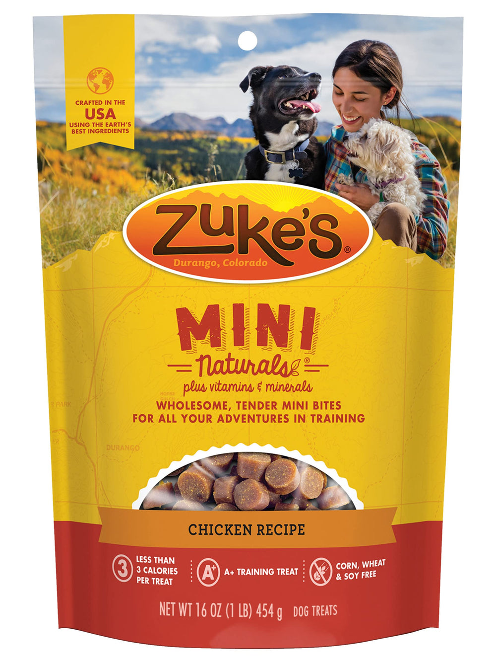 Zuke's Mini Naturals chicken-first-ingredient highlights real chicken as primary flavor.
