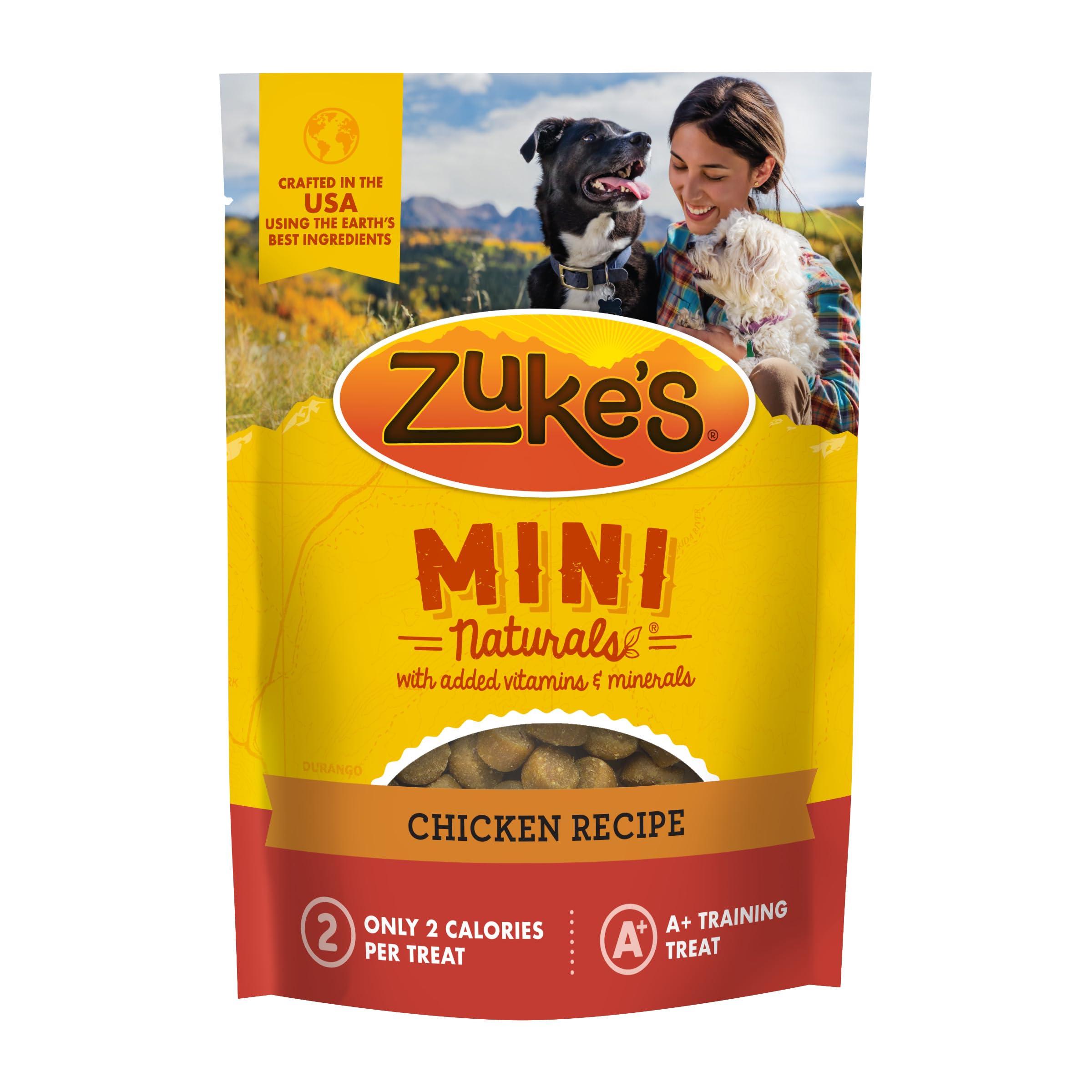 Golosinas Zuke’s Mini Naturals de pollo, recompensa suave para perros.