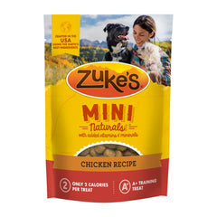 Golosinas Zuke’s Mini Naturals de pollo, recompensa suave para perros.