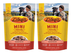 Zuke's Mini Naturals Salmon pack shot highlighting low-calorie rewards for all breeds