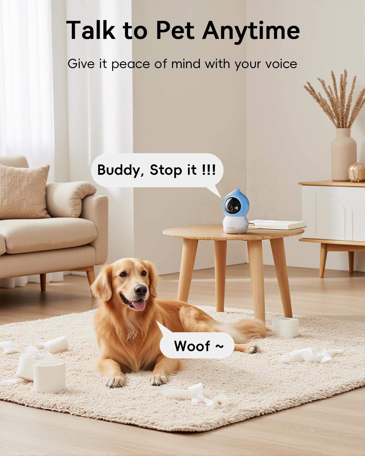 ZUMIMALL Pet Camera 2-way talk keeps you connected with pets.