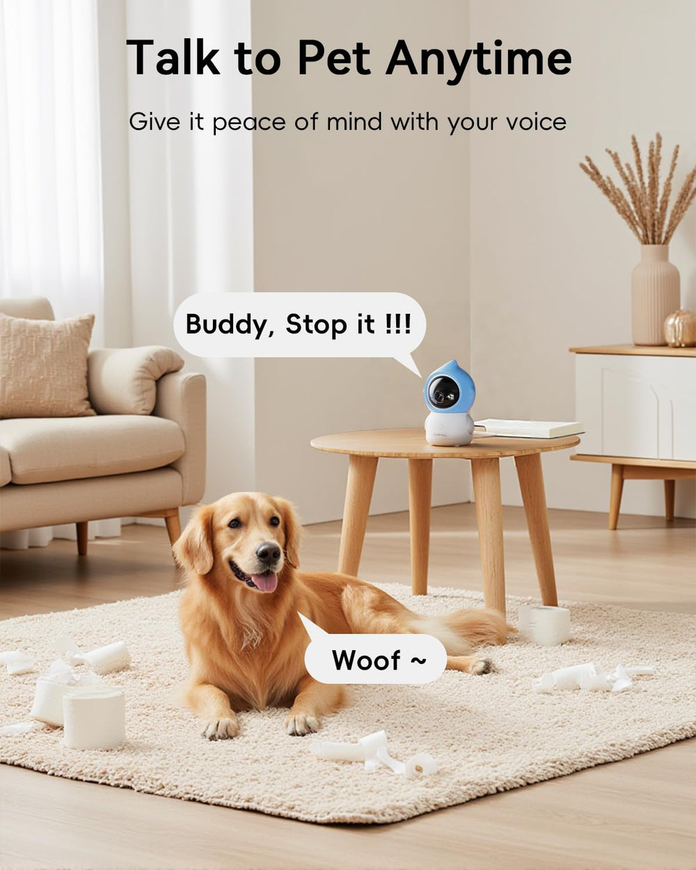 ZUMIMALL Pet Camera 2-way talk keeps you connected with pets.