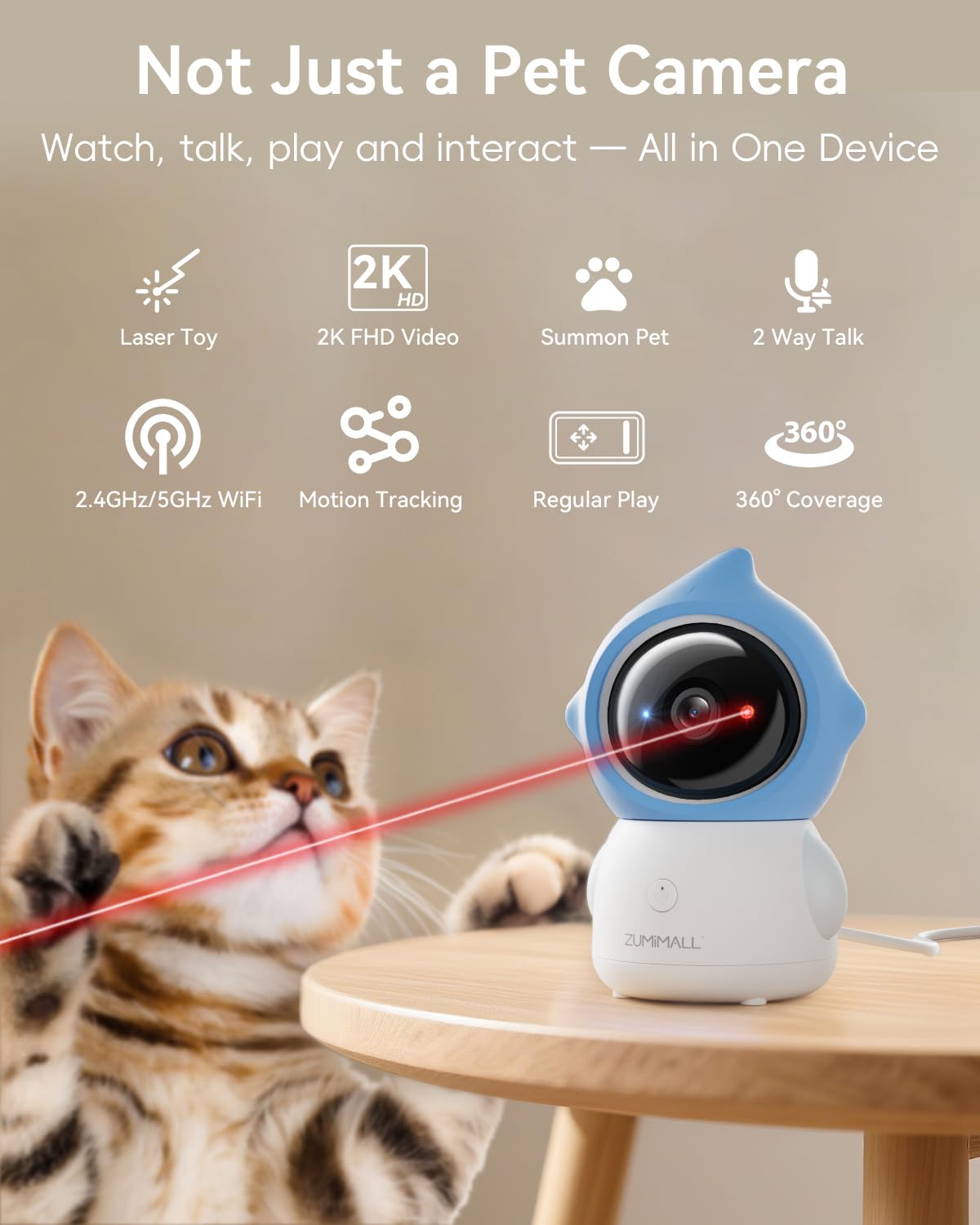ZUMIMALL Pet Camera 3MP image quality provides clear pet monitoring.