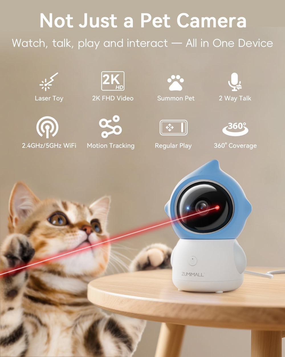 ZUMIMALL Pet Camera 3MP image quality provides clear pet monitoring.