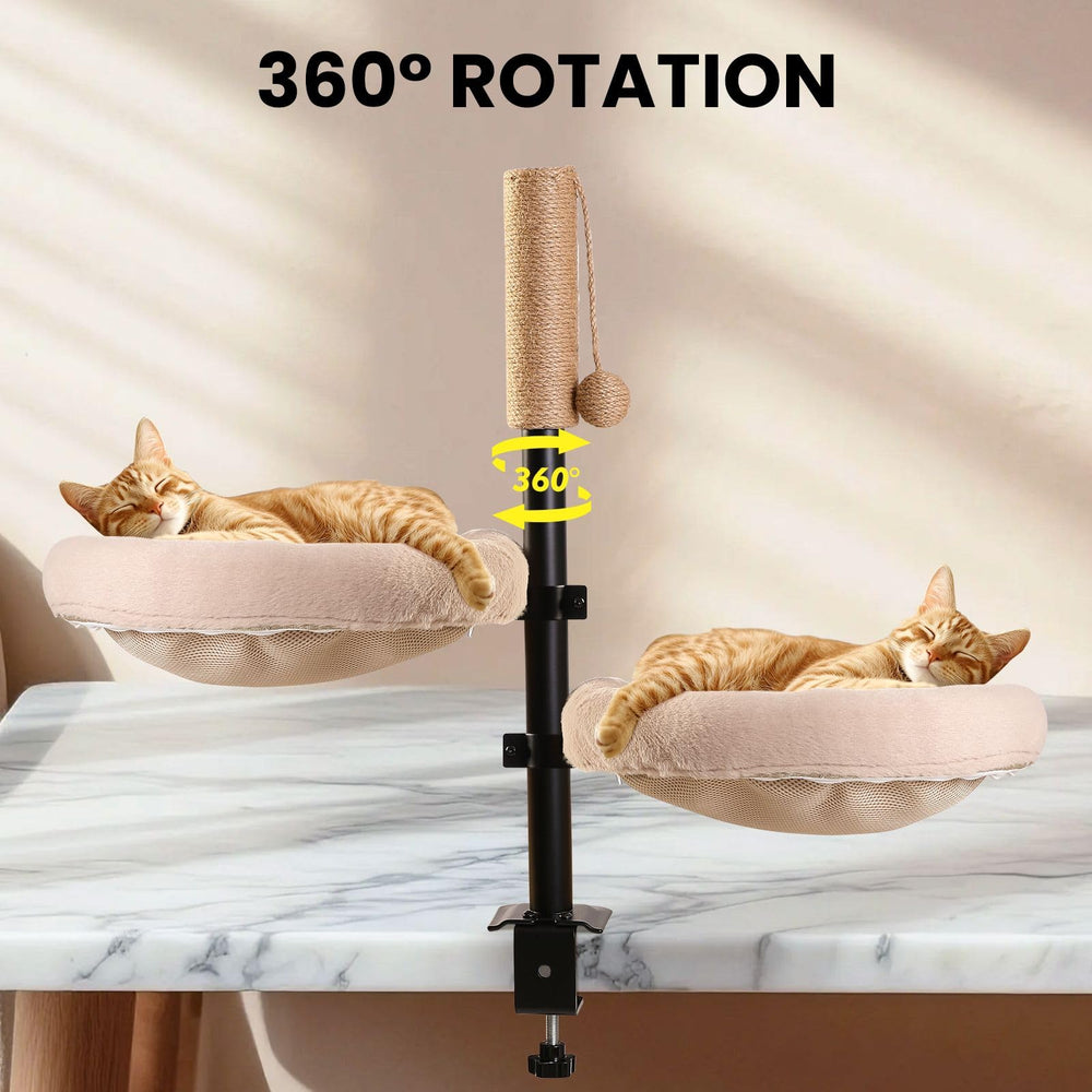 Zupetco Cat Desk Bed with built-in scratching post offers claws engagement during work tasks.