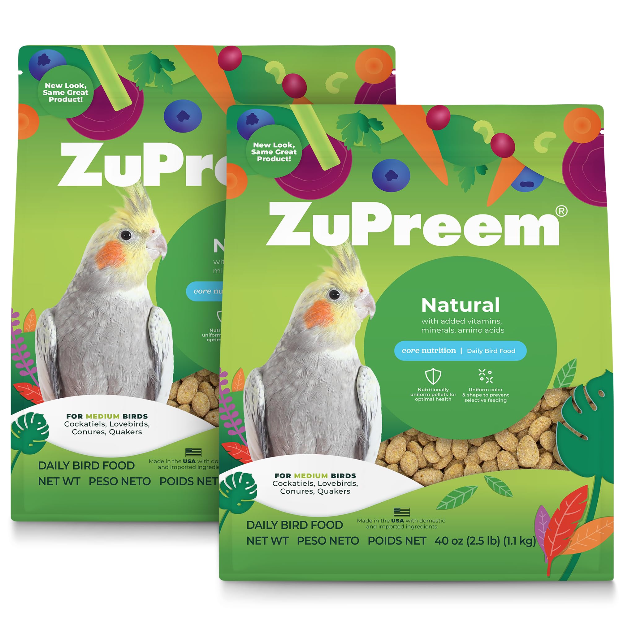 ZuPreem Natural Pellets pack for medium birds provides convenient daily nutrition.