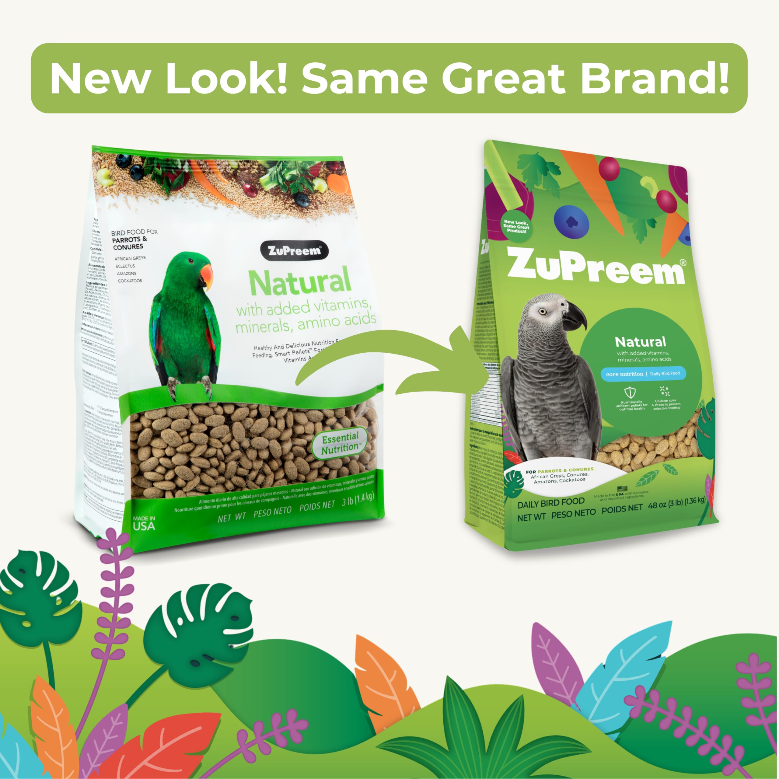 ZuPreem pellets vegetable-rich formulation closeup for healthy diet variety.