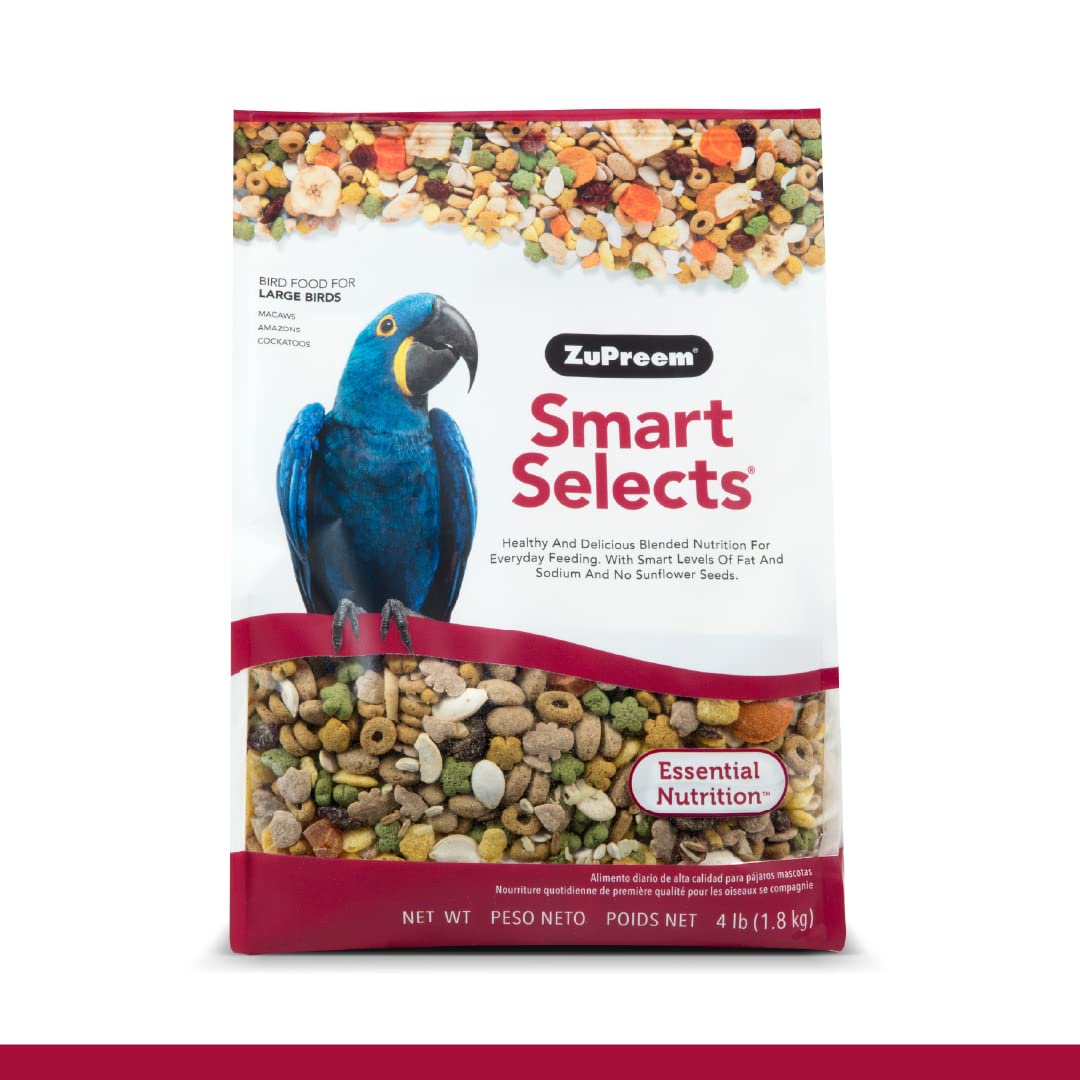 ZuPreem Smart Selects bird food bag front—premium large-bird nutrition in a USA-made blend.