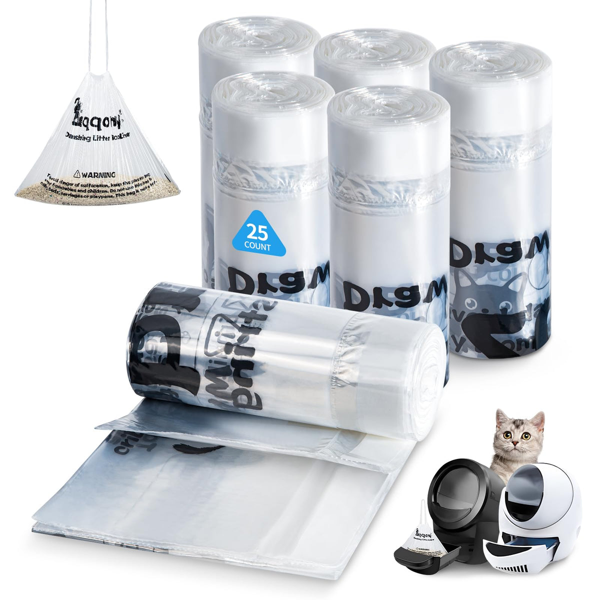 Zuqqony 150 count drawstring litter bags ready for automatic boxes for tidy disposal