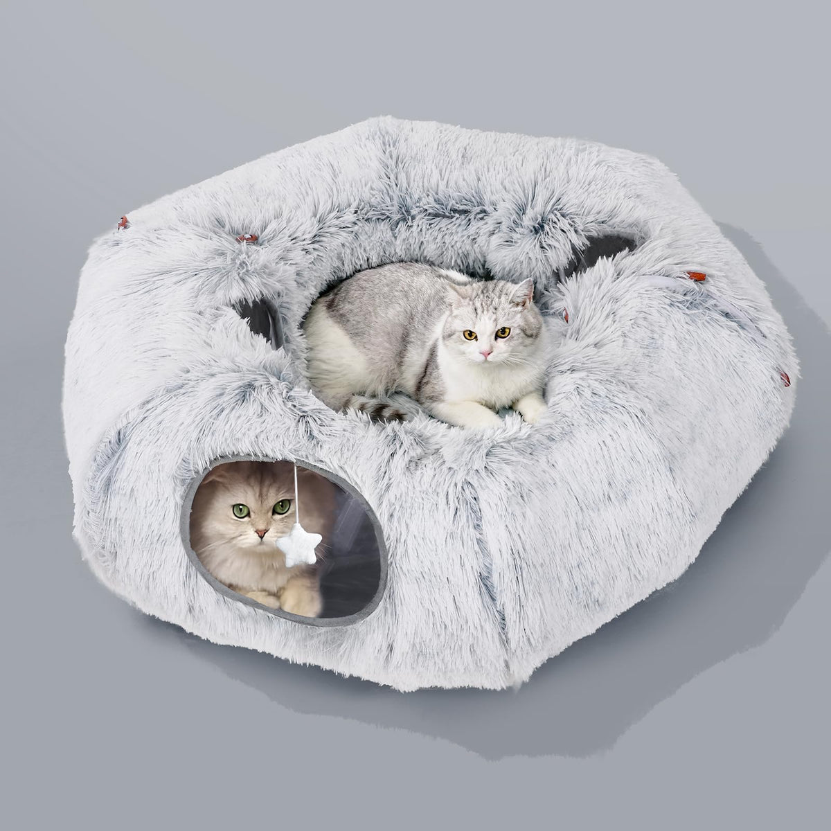Zuqqony Cat Tunnel Bed plush warmth for indoor cats during festive play