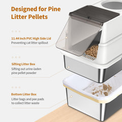 Zuqqony stainless steel sifting litter box inside view highlights easy-to-clean interior.